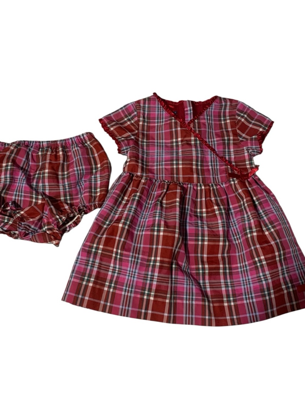 Tommy Hilfiger 6-12 Months Plaid Red & Pink Baby Dress with Matching Bloomers